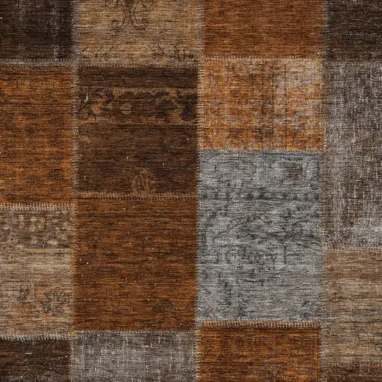 Orange And Taupe Patchwork Washable Indoor Outdoor Area Rug Photo 6