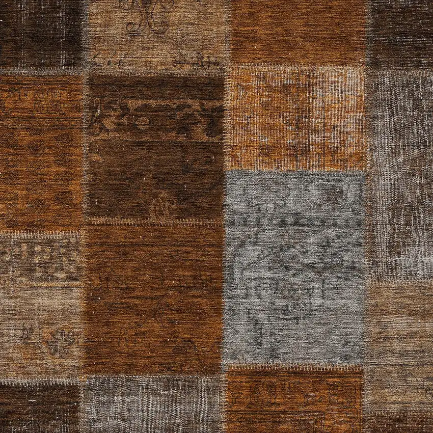Orange And Taupe Patchwork Washable Indoor Outdoor Area Rug Photo 6