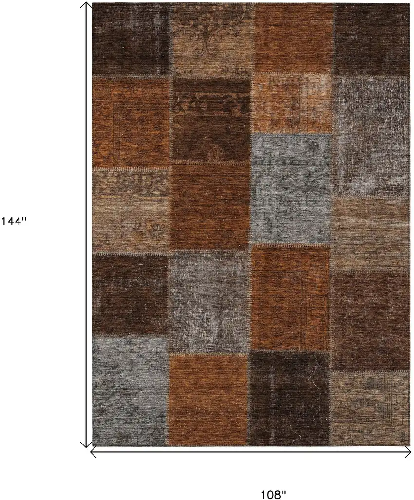 Orange And Taupe Patchwork Washable Indoor Outdoor Area Rug Photo 3