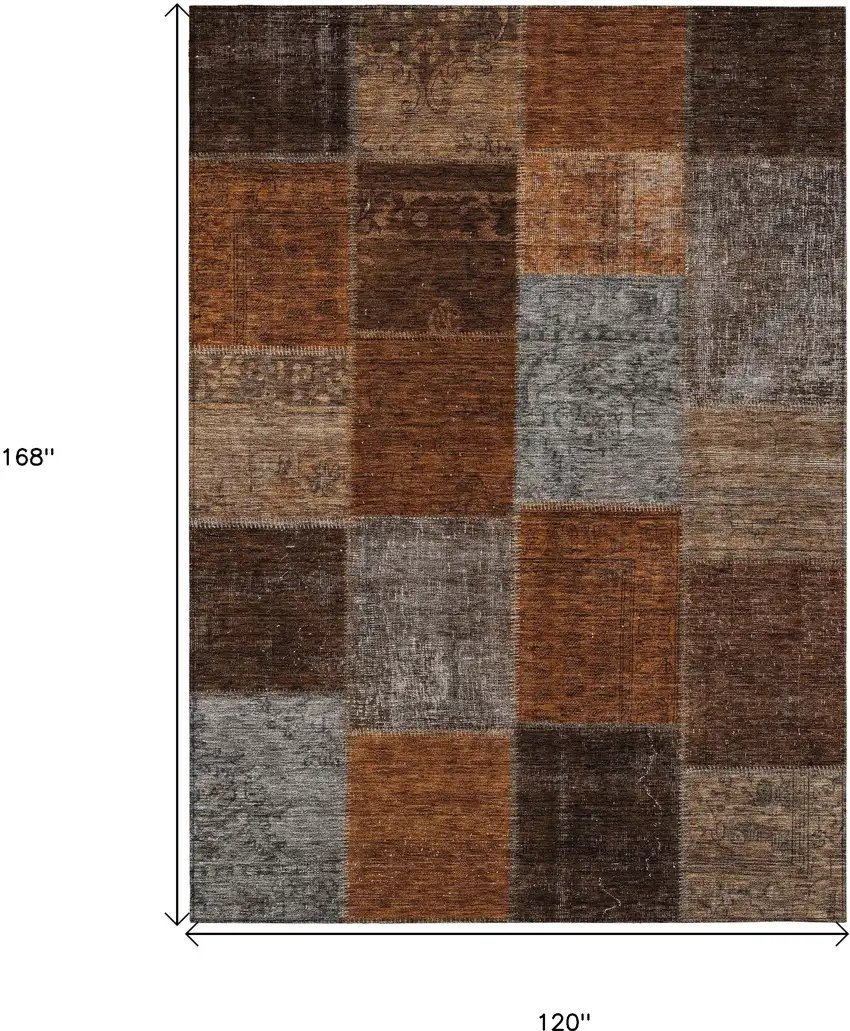 Orange And Taupe Patchwork Washable Indoor Outdoor Area Rug Photo 3