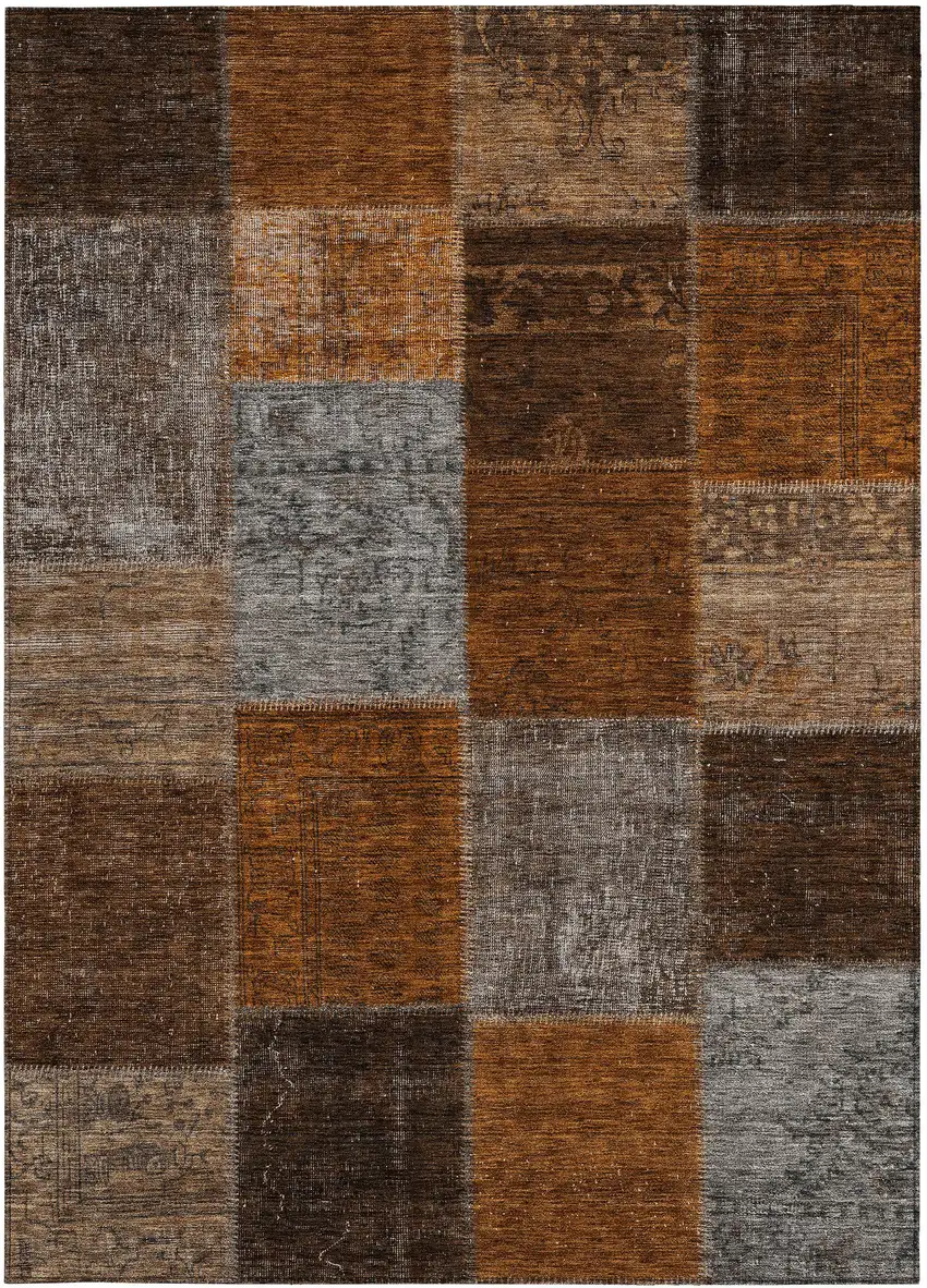 Orange And Taupe Patchwork Washable Indoor Outdoor Area Rug Photo 7