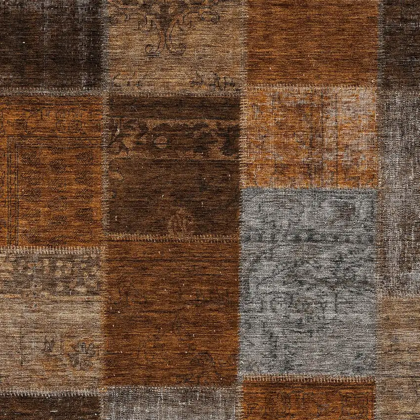 Orange And Taupe Patchwork Washable Indoor Outdoor Area Rug Photo 6