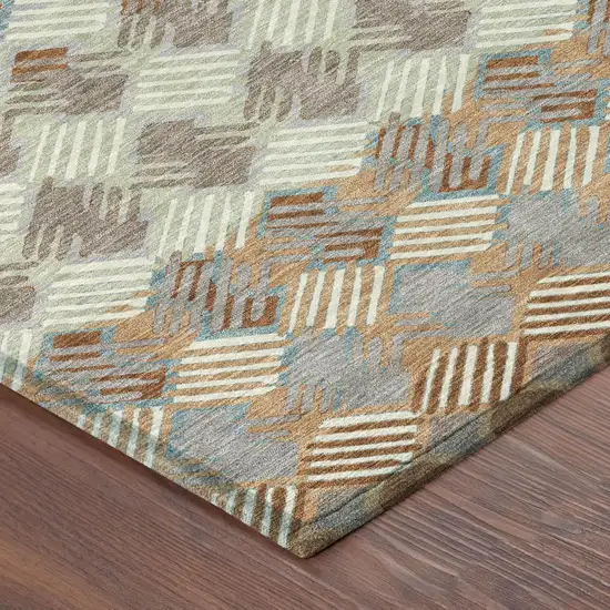 Orange And Taupe Striped Washable Indoor Outdoor Area Rug Photo 3