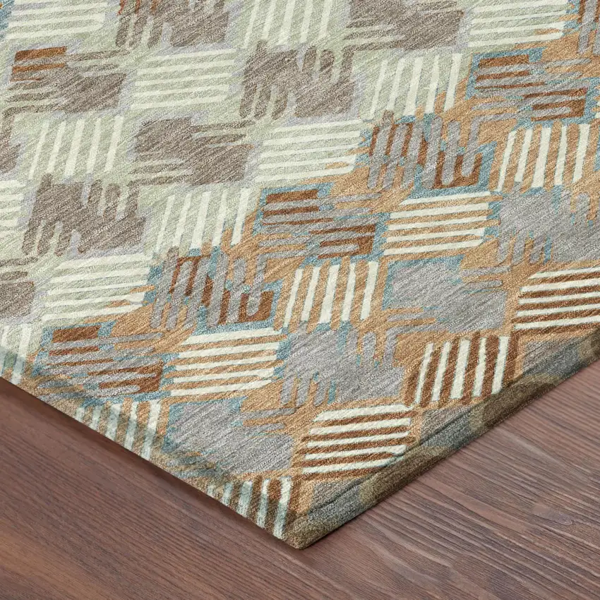 Orange And Taupe Striped Washable Indoor Outdoor Area Rug Photo 3