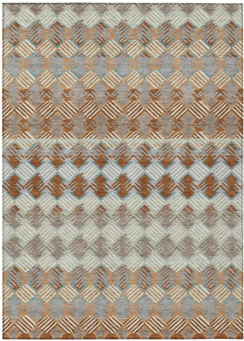 Orange And Taupe Striped Washable Indoor Outdoor Area Rug Photo 2
