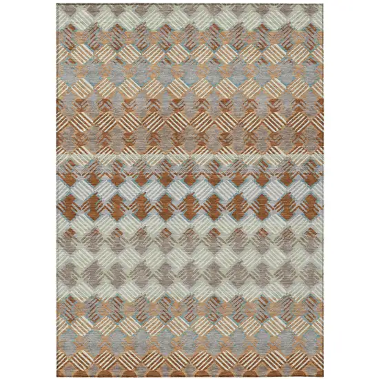 Orange And Taupe Striped Washable Indoor Outdoor Area Rug Photo 2