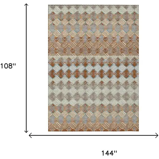 Orange And Taupe Striped Washable Indoor Outdoor Area Rug Photo 5