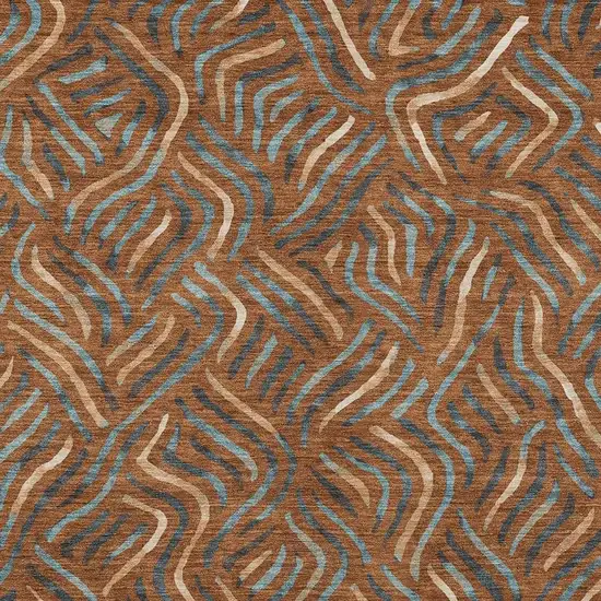 Orange And Teal Blue Abstract Washable Indoor Outdoor Area Rug Photo 2