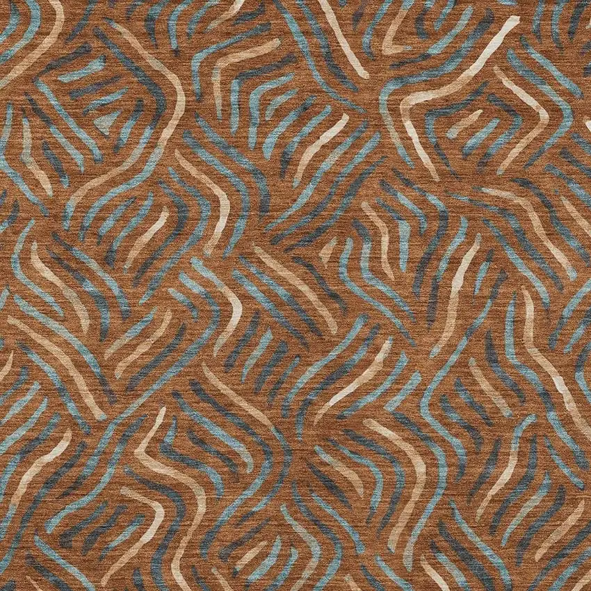 Orange And Teal Blue Abstract Washable Indoor Outdoor Area Rug Photo 2