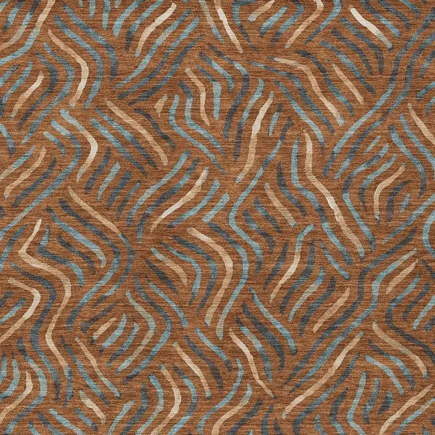 Orange And Teal Blue Abstract Washable Indoor Outdoor Area Rug Photo 2