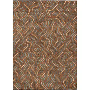 Photo of Orange And Teal Blue Abstract Washable Indoor Outdoor Area Rug