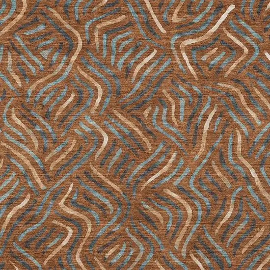 Orange And Teal Blue Abstract Washable Indoor Outdoor Area Rug Photo 2