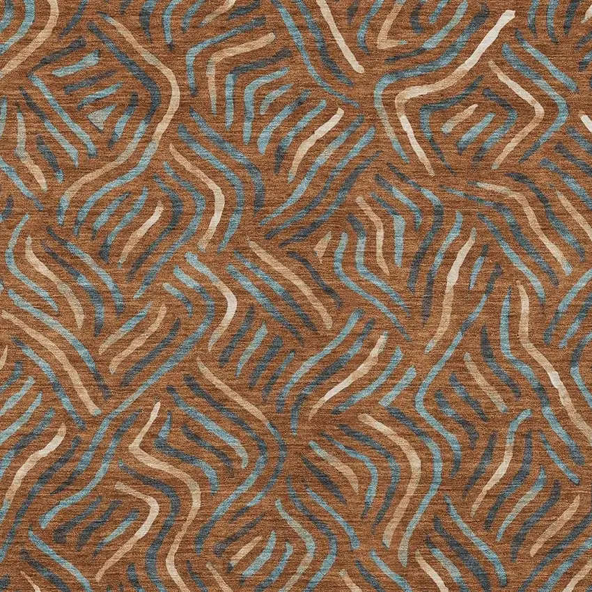 Orange And Teal Blue Abstract Washable Indoor Outdoor Area Rug Photo 2