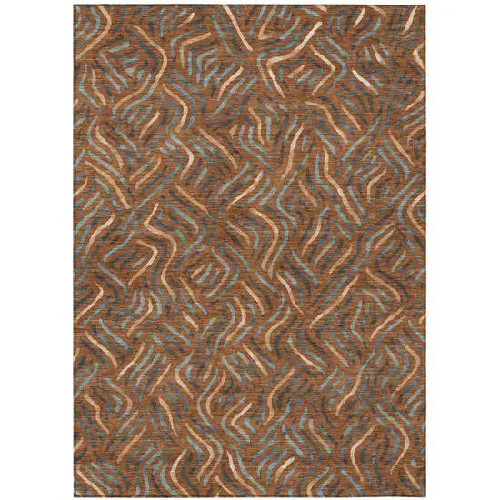 Orange And Teal Blue Abstract Washable Indoor Outdoor Area Rug Photo 1