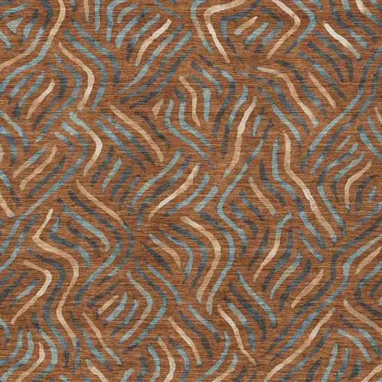 Orange And Teal Blue Abstract Washable Indoor Outdoor Area Rug Photo 2