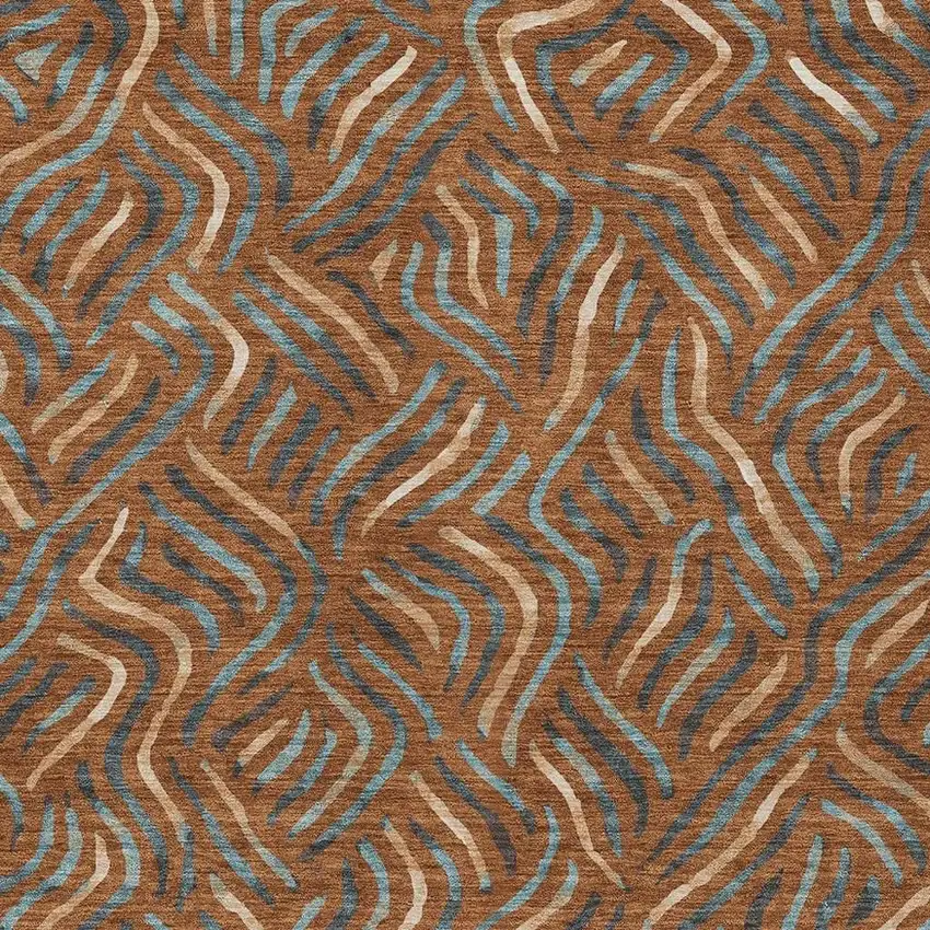 Orange And Teal Blue Abstract Washable Indoor Outdoor Area Rug Photo 2
