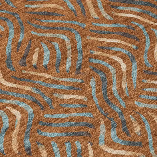 Orange And Teal Blue Abstract Washable Indoor Outdoor Area Rug Photo 9