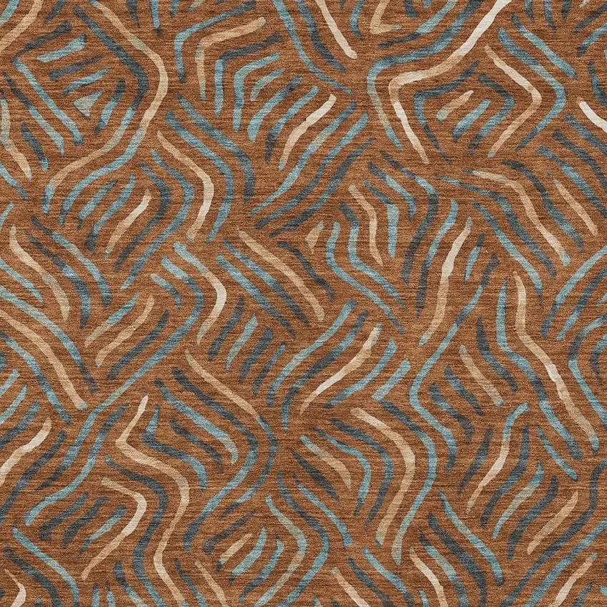 Orange And Teal Blue Abstract Washable Indoor Outdoor Area Rug Photo 2