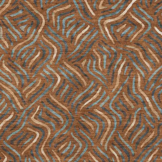 Orange And Teal Blue Abstract Washable Indoor Outdoor Area Rug Photo 2