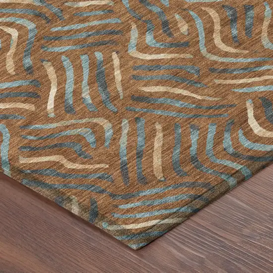 Orange And Teal Blue Abstract Washable Indoor Outdoor Area Rug Photo 8