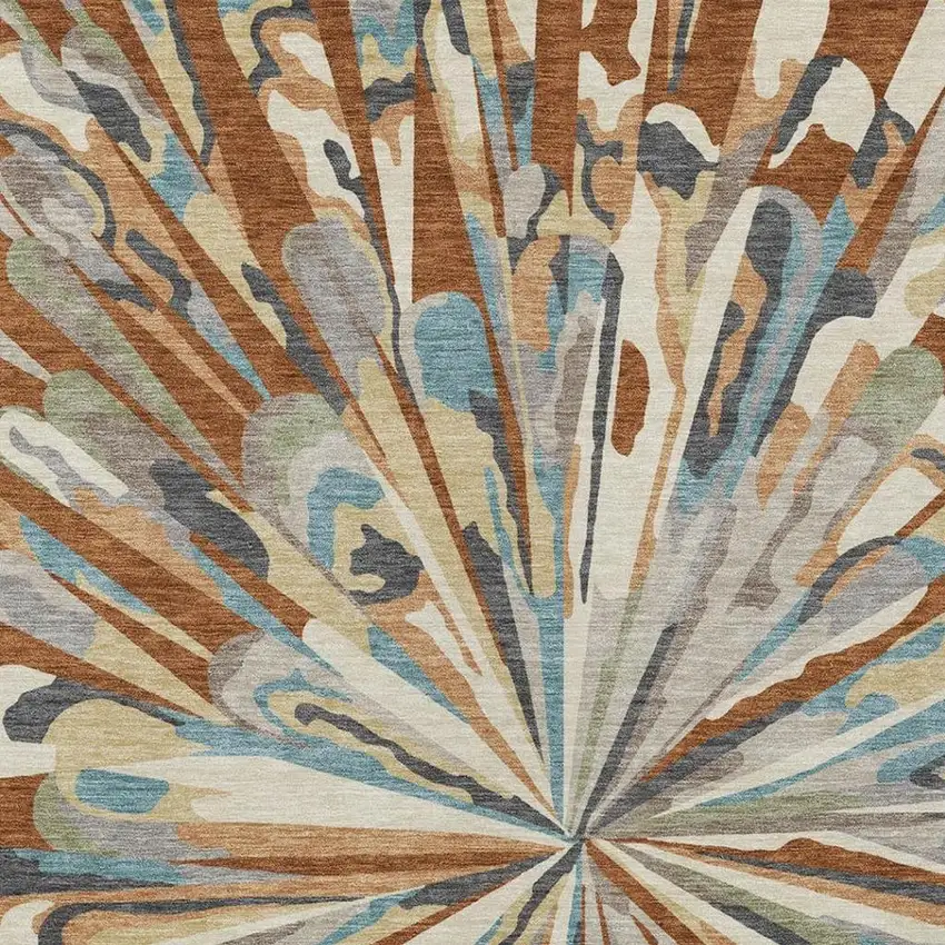 Orange And Teal Blue Abstract Washable Indoor Outdoor Area Rug Photo 7