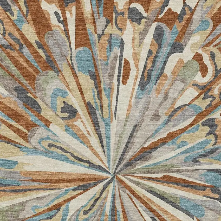 Orange And Teal Blue Abstract Washable Indoor Outdoor Area Rug Photo 5