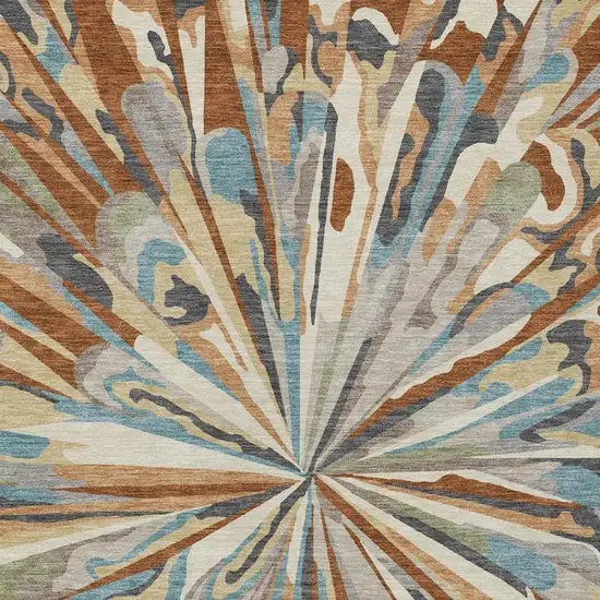 Orange And Teal Blue Abstract Washable Indoor Outdoor Area Rug Photo 5