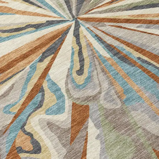 Orange And Teal Blue Abstract Washable Indoor Outdoor Area Rug Photo 9