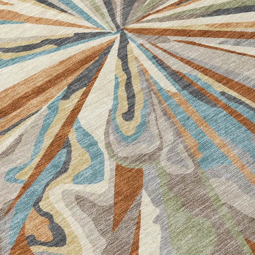 Orange And Teal Blue Abstract Washable Indoor Outdoor Area Rug Photo 9
