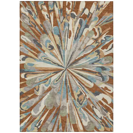 Orange And Teal Blue Abstract Washable Indoor Outdoor Area Rug Photo 2