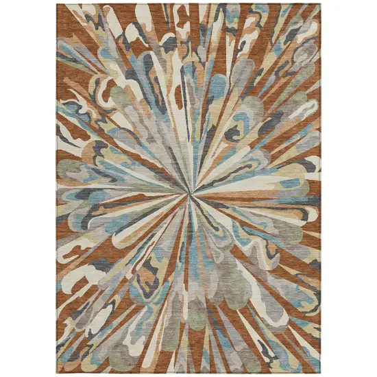 Orange And Teal Blue Abstract Washable Indoor Outdoor Area Rug Photo 3