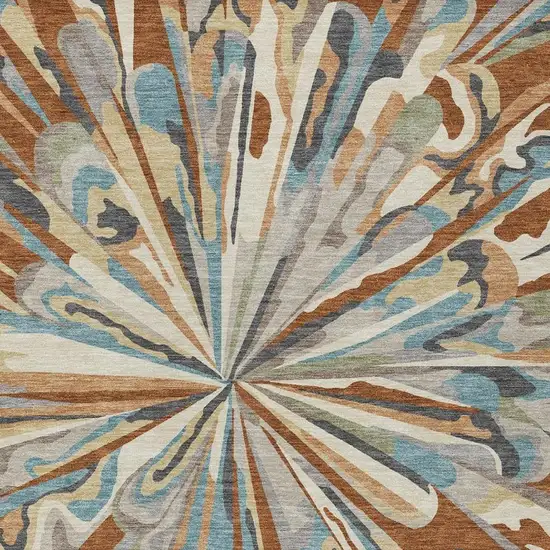 Orange And Teal Blue Abstract Washable Indoor Outdoor Area Rug Photo 4
