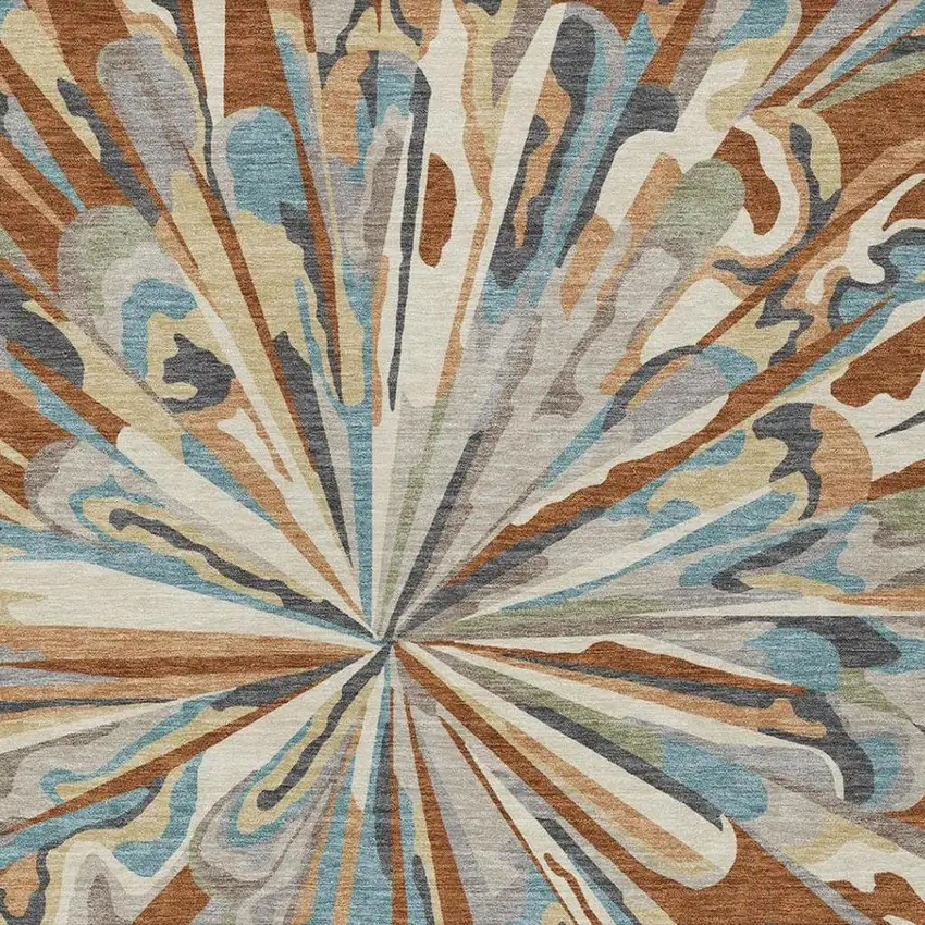 Orange And Teal Blue Abstract Washable Indoor Outdoor Area Rug Photo 4