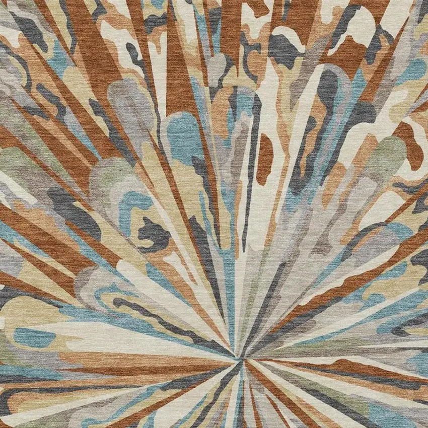 Orange And Teal Blue Abstract Washable Indoor Outdoor Area Rug Photo 7