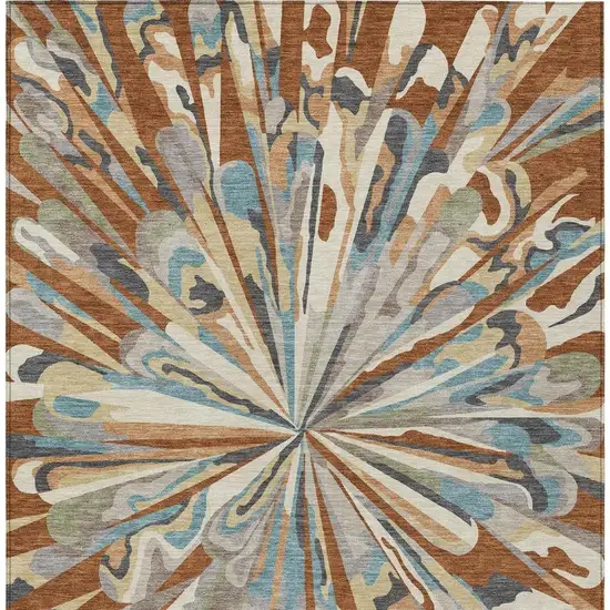 Orange And Teal Blue Abstract Washable Indoor Outdoor Area Rug Photo 6