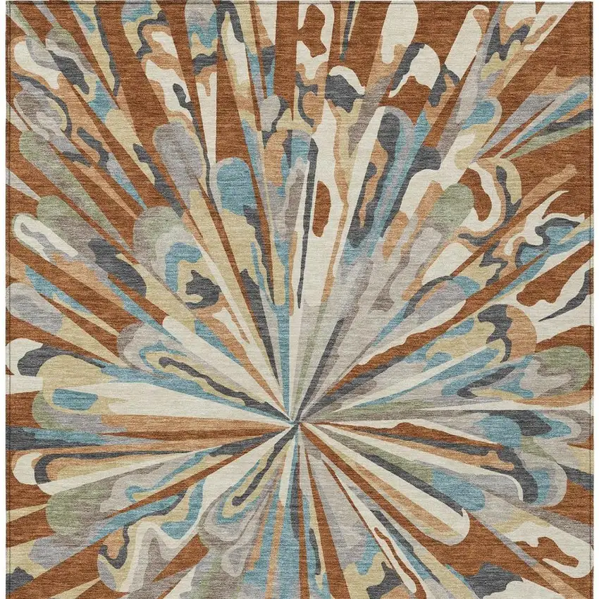 Orange And Teal Blue Abstract Washable Indoor Outdoor Area Rug Photo 6