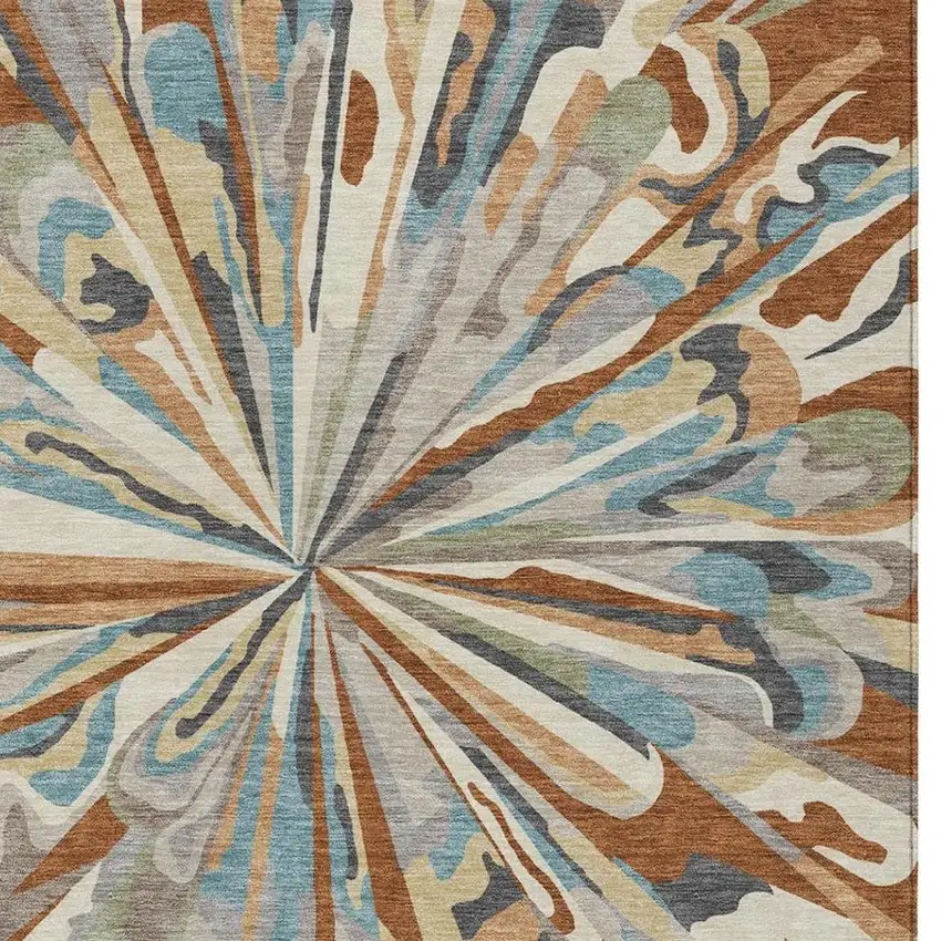 Orange And Teal Blue Abstract Washable Indoor Outdoor Area Rug Photo 3