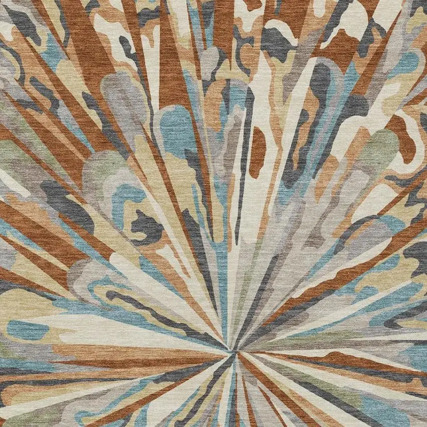 Orange And Teal Blue Abstract Washable Indoor Outdoor Area Rug Photo 9