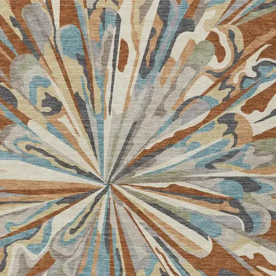 Orange And Teal Blue Abstract Washable Indoor Outdoor Area Rug Photo 8