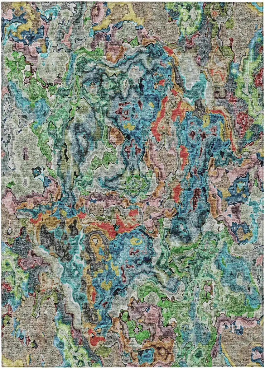 Orange And Teal Blue Abstract Washable Indoor Outdoor Area Rug Photo 2