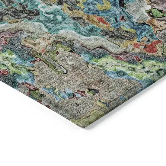 Orange And Teal Blue Abstract Washable Indoor Outdoor Area Rug Photo 5