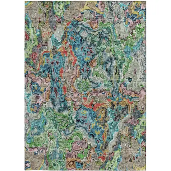 Orange And Teal Blue Abstract Washable Indoor Outdoor Area Rug Photo 7