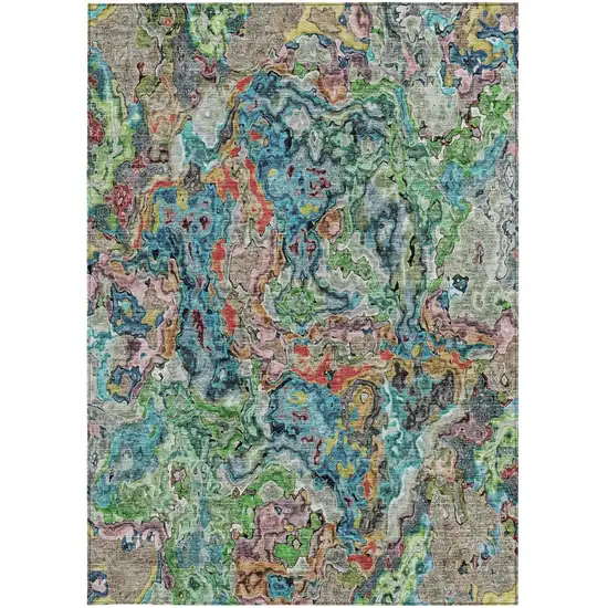 Orange And Teal Blue Abstract Washable Indoor Outdoor Area Rug Photo 7