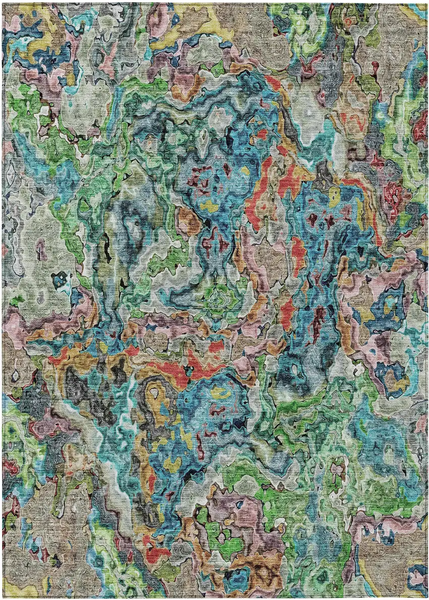 Orange And Teal Blue Abstract Washable Indoor Outdoor Area Rug Photo 2