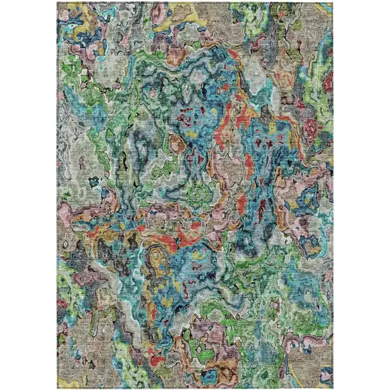 Orange And Teal Blue Abstract Washable Indoor Outdoor Area Rug Photo 2