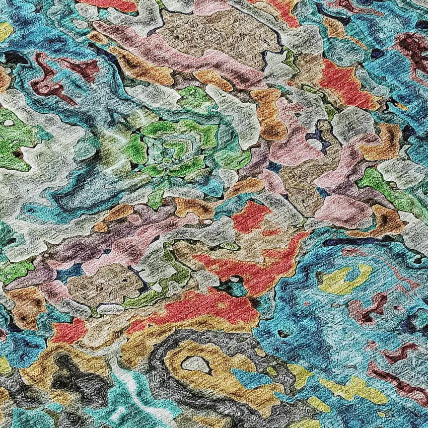 Orange And Teal Blue Abstract Washable Indoor Outdoor Area Rug Photo 6