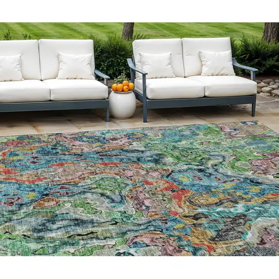 Orange And Teal Blue Abstract Washable Indoor Outdoor Area Rug Photo 1
