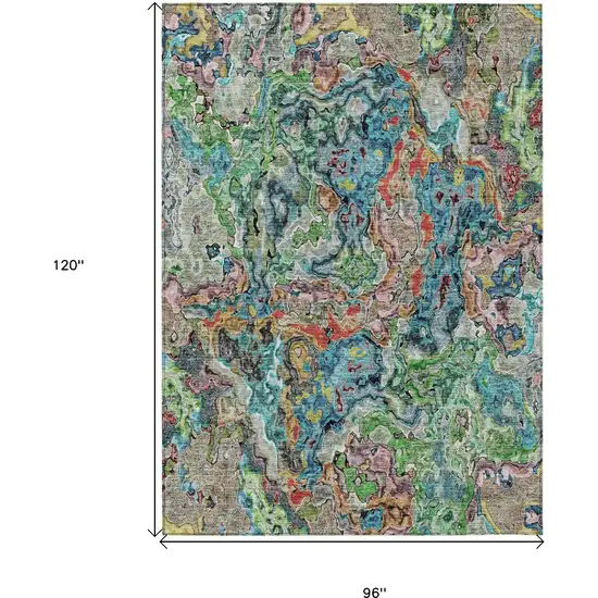 Orange And Teal Blue Abstract Washable Indoor Outdoor Area Rug Photo 3