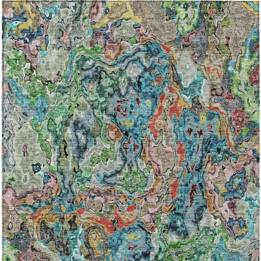Orange And Teal Blue Abstract Washable Indoor Outdoor Area Rug Photo 8