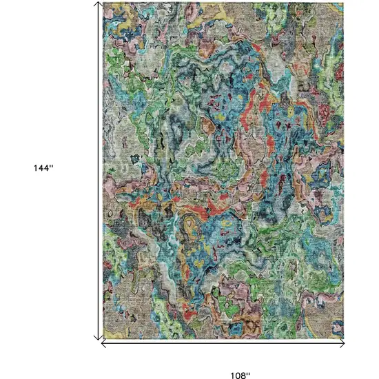 Orange And Teal Blue Abstract Washable Indoor Outdoor Area Rug Photo 3